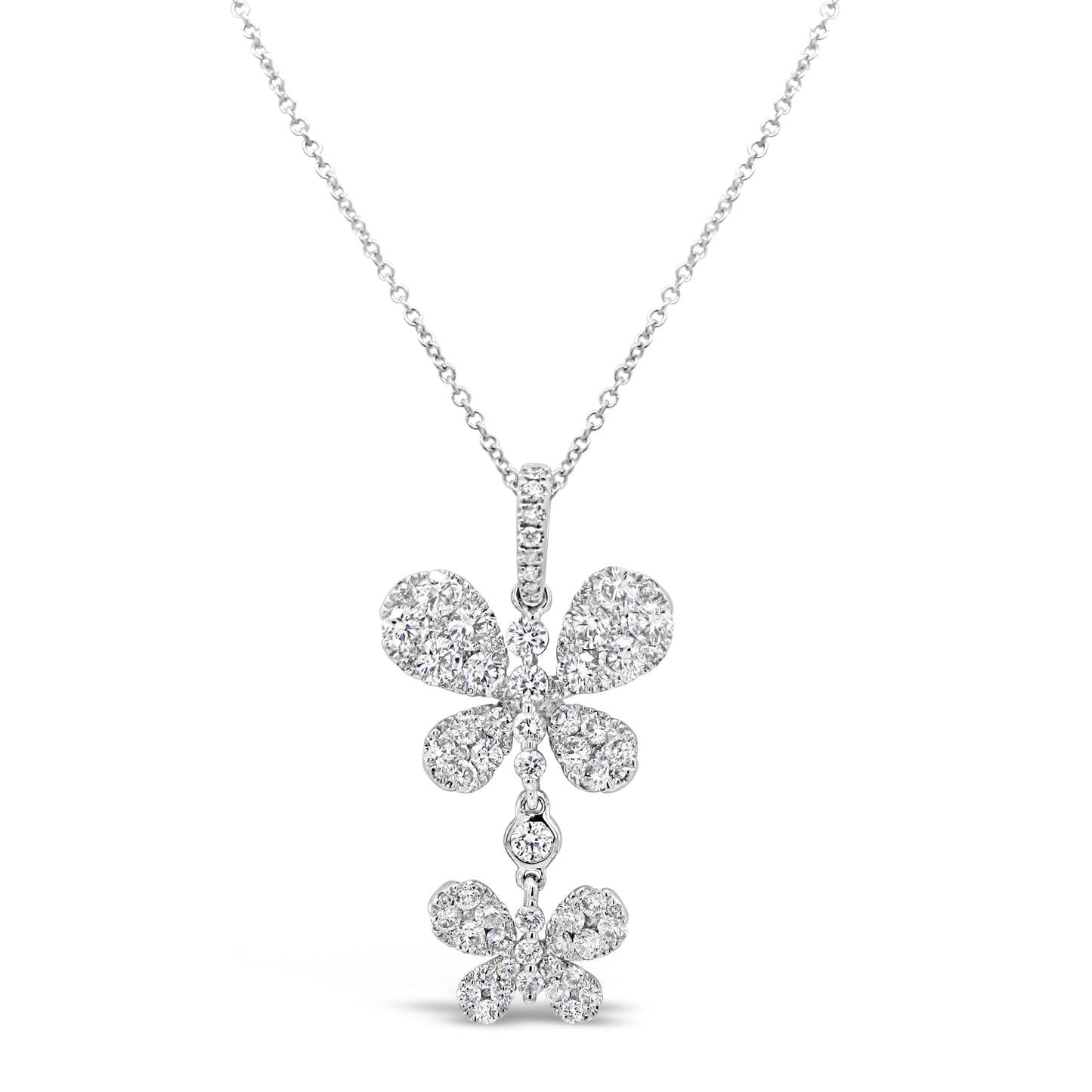 18k White Gold 1 1/2ct TDW White Diamond Double Butterfly Pendant Necklace
