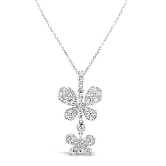 18k White Gold 1 1/2ct TDW White Diamond Double Butterfly Pendant Necklace