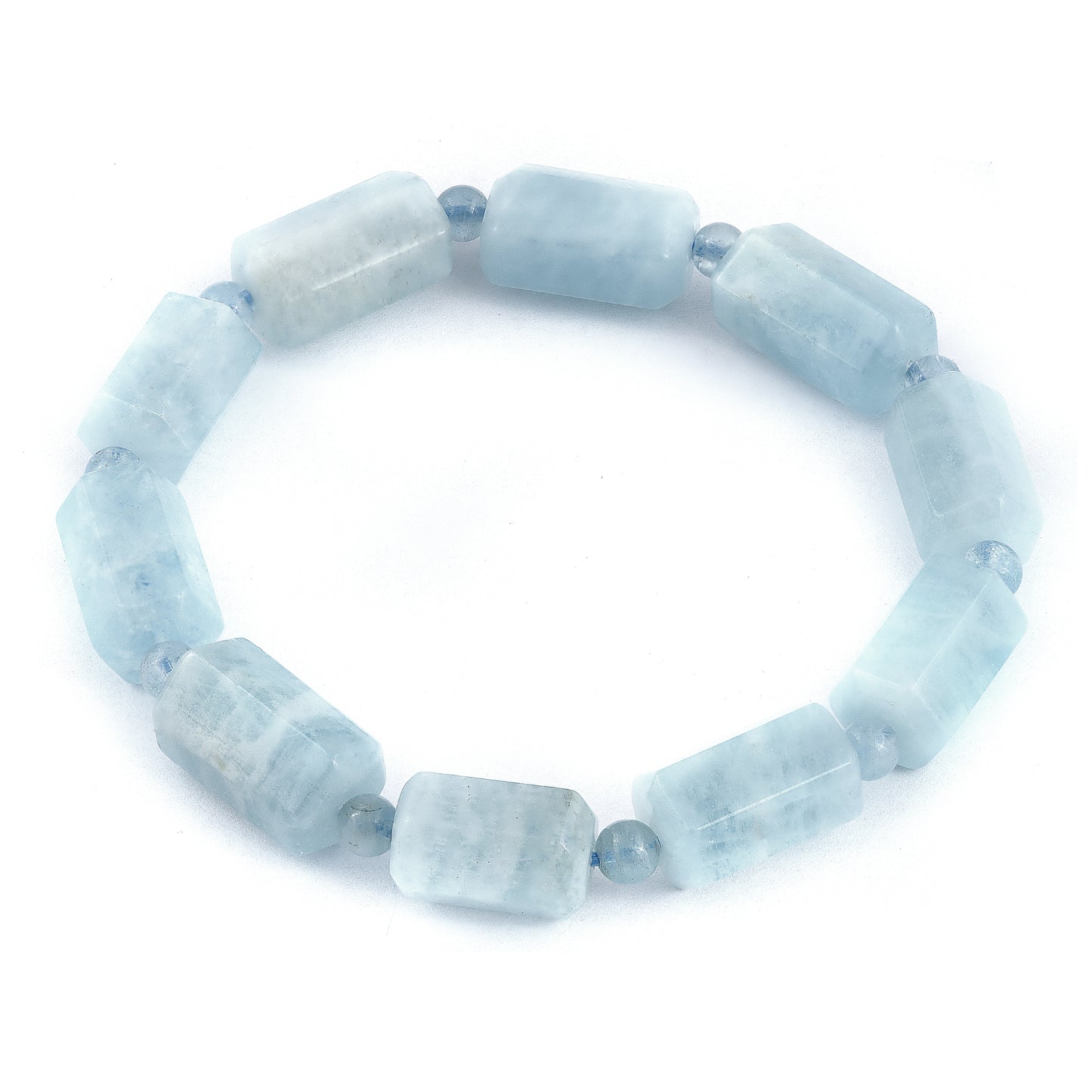 Natural Aquamarine 160.42ct Faceted Tube Shape Beaded Expandable Bracelet