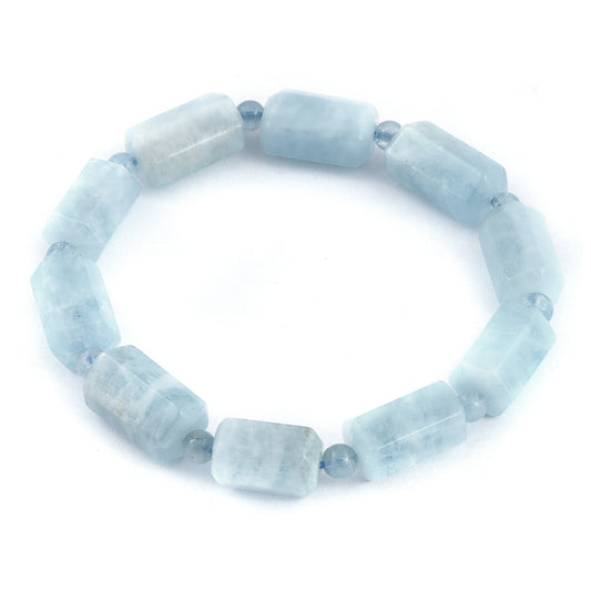 Natural Aquamarine 160.42ct Faceted Tube Shape Beaded Expandable Bracelet