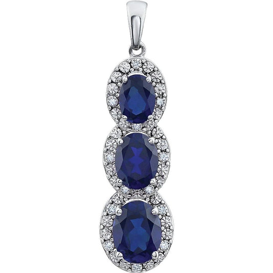 14k White Gold Lab-Grown Blue Sapphire & .04 CTW Natural Diamond Pendant