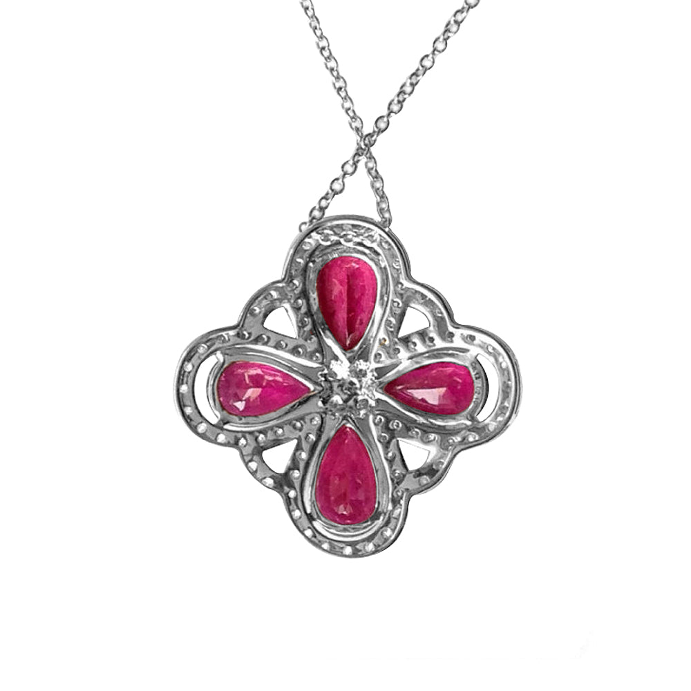 14K White Gold 13.32ct TGW Rubellite and White Diamonds One-of-a-Kind Necklace
