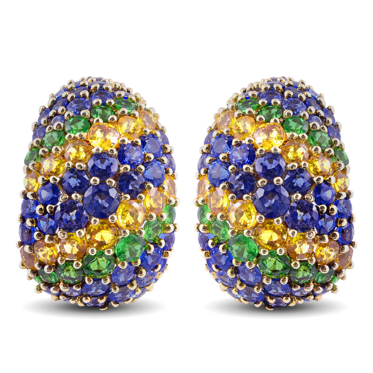 Jean Vitau 18K Yellow Gold 21ct TGW Multi-Color Sapphires and Tsavorites One-of-a-Kind Earrings