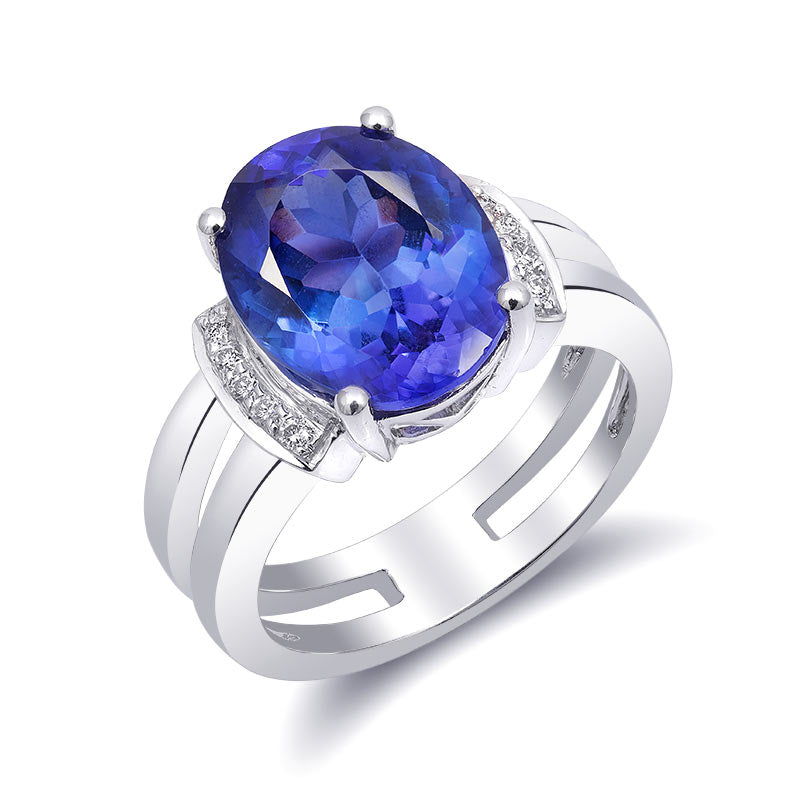 18k White Gold 5.53ct TGW Blue Tanzanite and White Diamond Ring (7)