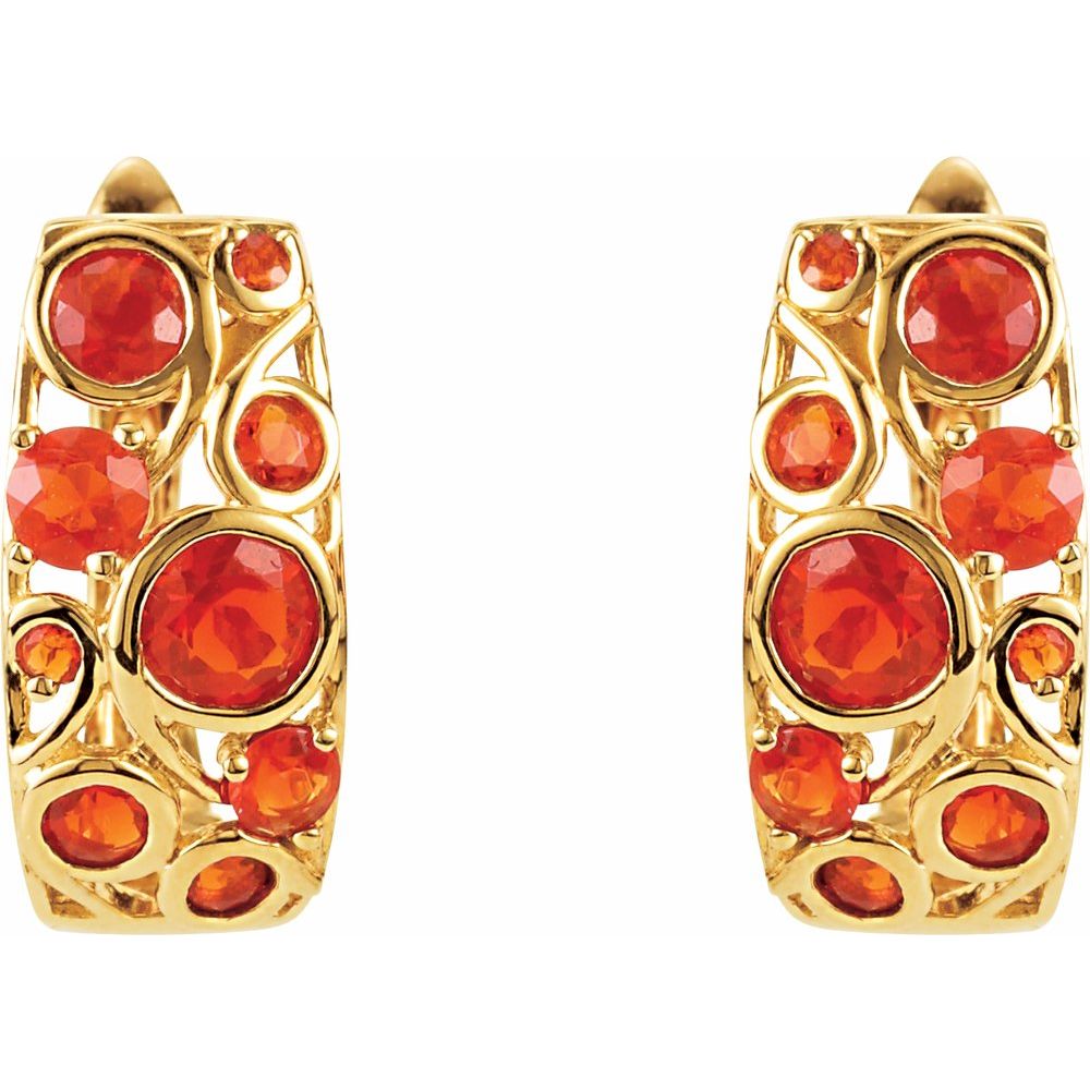 14k Yellow Gold Natural Mexican Fire Opal Hoop Earrings