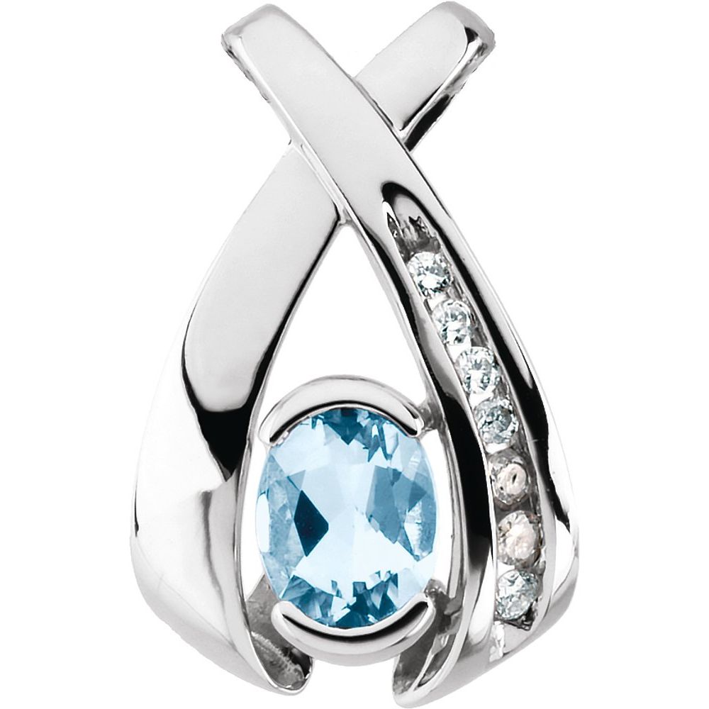 14k White Gold Natural Aquamarine & .08 CTW Natural Diamond Pendant