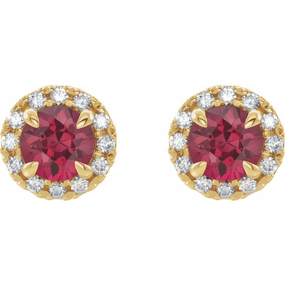 14k Yellow Gold 4 mm Natural Pink Tourmaline & 1/5 CTW Natural Diamond Halo-Style Earrings