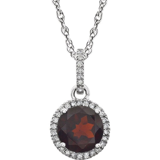 14k White Gold Lab-Grown Mozambique Garnet & 1/10 CTW Natural Diamond 18" Necklace