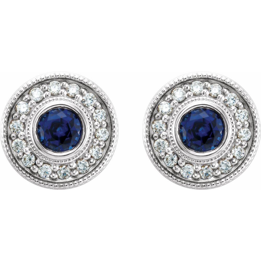 14k White Gold Lab-Grown Blue Sapphire & 1/4 CTW Natural Diamond Halo-Style Earrings
