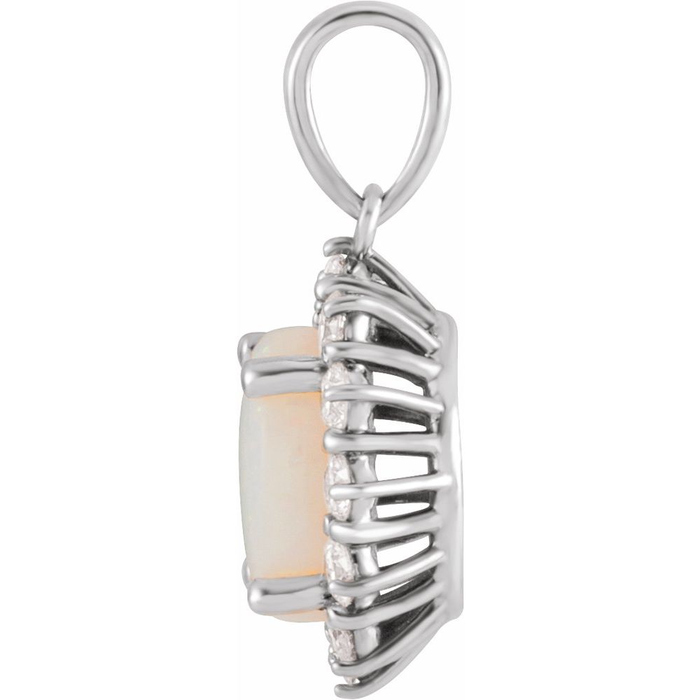 14k White Gold Natural White Opal & 1/3 CTW Natural Diamond Halo-Style Pendant
