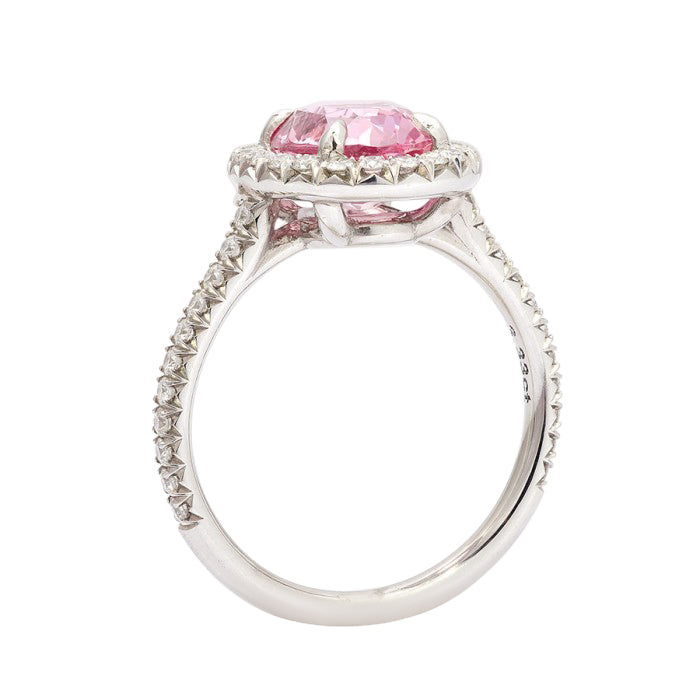 Platinum 3.79ct TGW Certified Padparadscha Sapphire and White Diamond One-of-a-Kind Ring