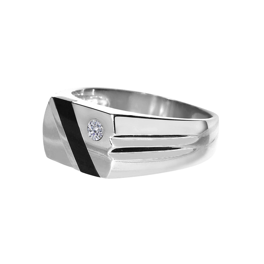 14k White Gold Gents Onyx and Cubic Zirconia Ring