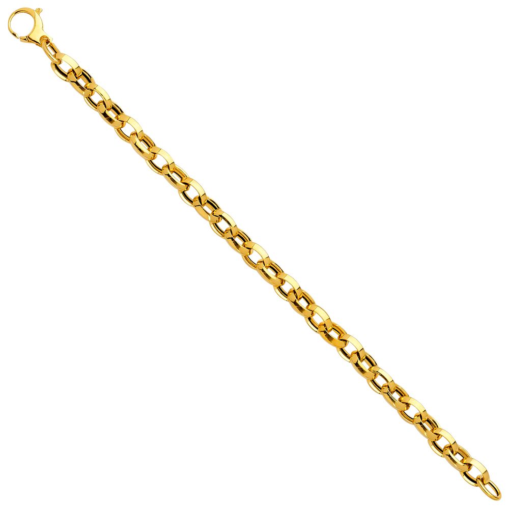 14K Yellow Gold Fancy Hollow Knife-edge Rolo Link 7.5" Bracelet