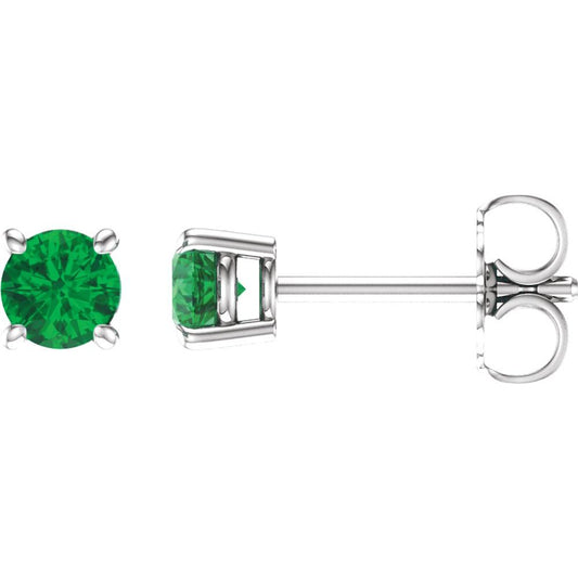 14k White Gold 4 mm Natural Emerald Stud Earrings