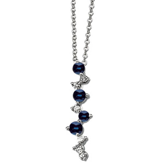 14k White Gold Natural Blue Sapphire & 1/10 CTW Natural Diamond 18" Necklace