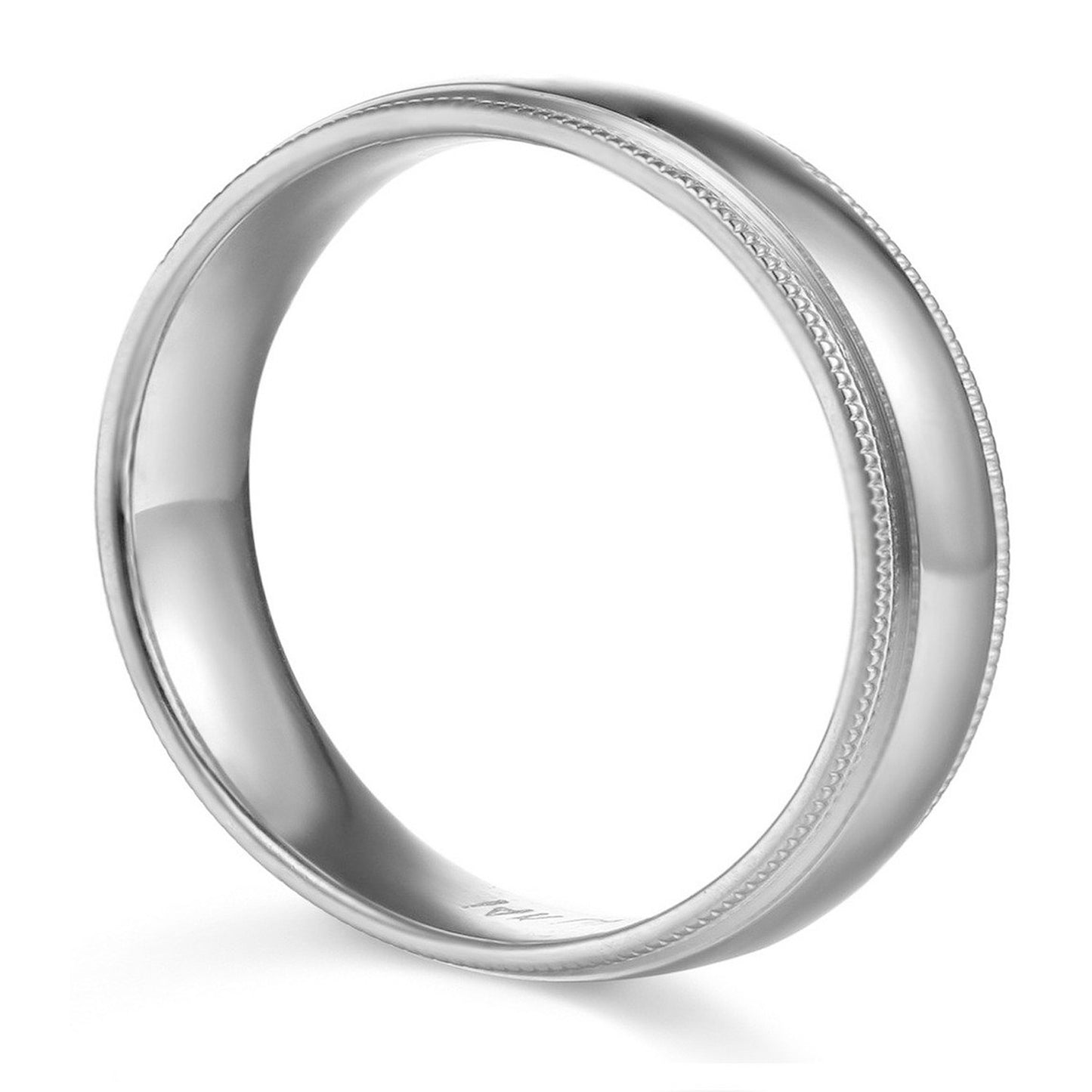 14k White Gold 6mm Unisex Comfort-fit Polished Milgrain Wedding Band