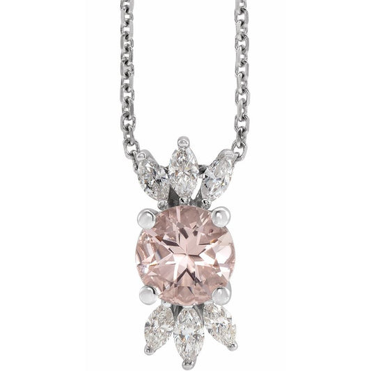 14k White Gold Natural Pink Morganite & 1/5 CTW Natural Diamond 16-18" Necklace