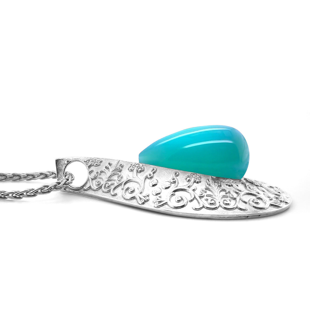 Silver 14.38ct TGW Green-Blue Agate One-of-a-Kind Pendant