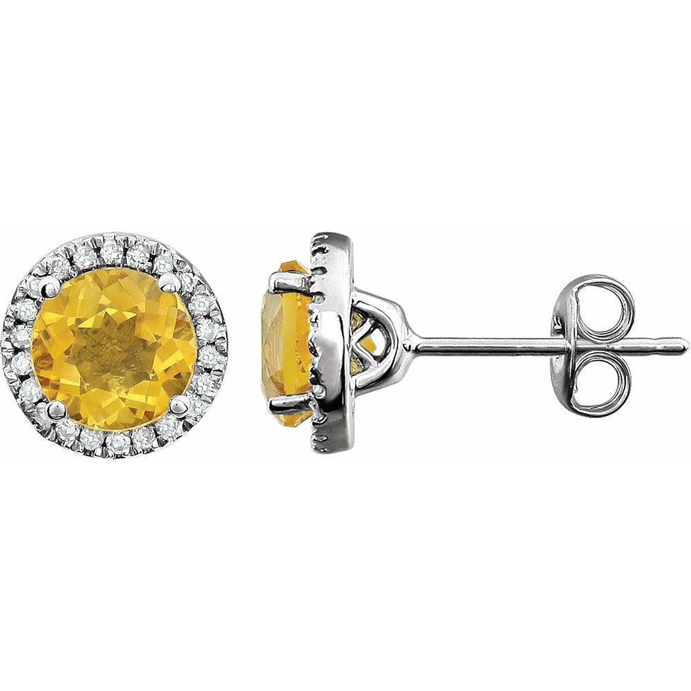 14k White Gold Natural Citrine & 1/8 CTW Natural Diamond Earrings