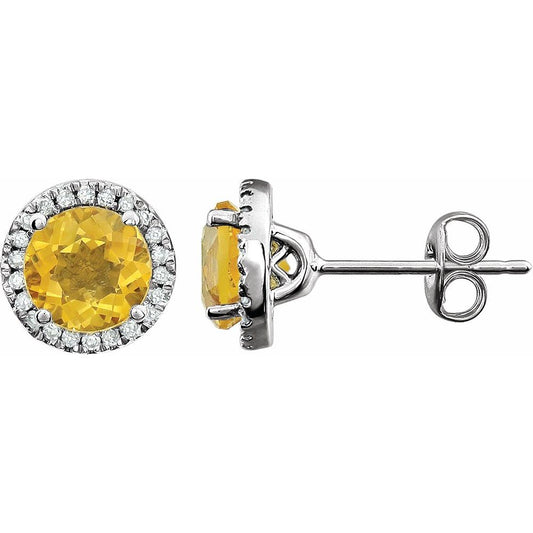 14k White Gold Natural Citrine & 1/8 CTW Natural Diamond Earrings