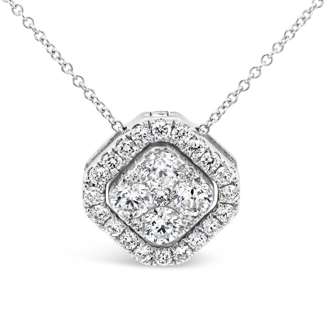 18k White Gold 3/4ct TDW White Diamond Square Shape Pendant Necklace