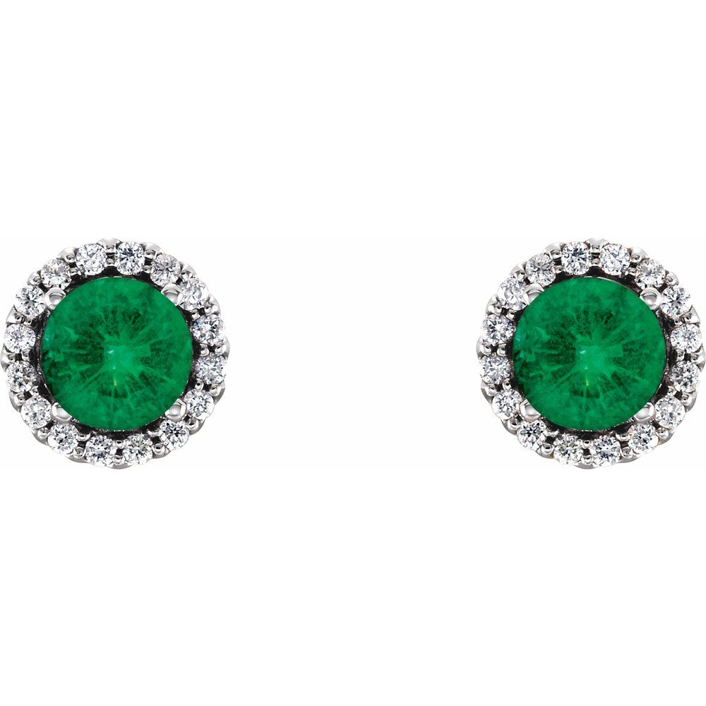 14k White Gold 6 mm Lab-Grown Emerald & 1/8 CTW Natural Diamond Earrings
