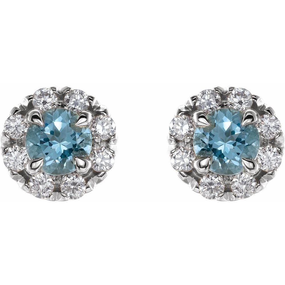 14k White Gold 4 mm Natural Aquamarine & 1/5 CTW Natural Diamond Halo-Style Earrings
