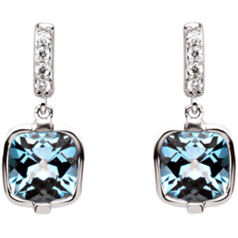 14k White Gold Natural Swiss Blue Topaz and .07 CTW Natural Diamond Earrings