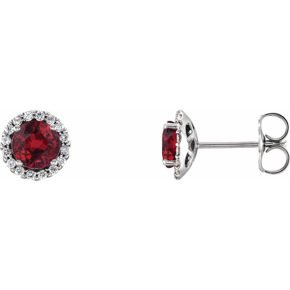 14k White Gold 5 mm Natural Ruby & 1/8 CTW Natural Diamond Earrings