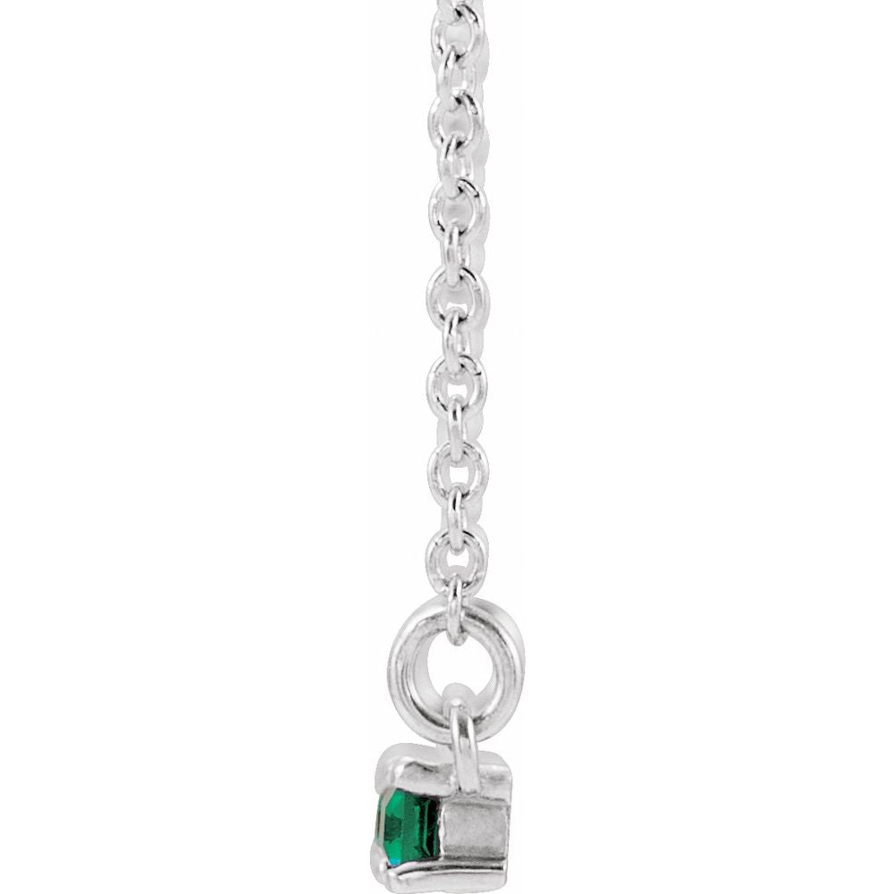 14k White Gold Lab-Grown Emerald & 1/6 CTW Natural Diamond Bar 16-18" Necklace