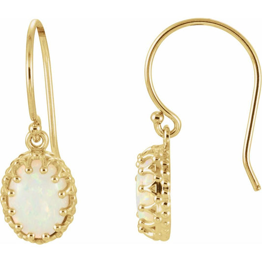 14k Yellow Gold Natural White Opal Earrings