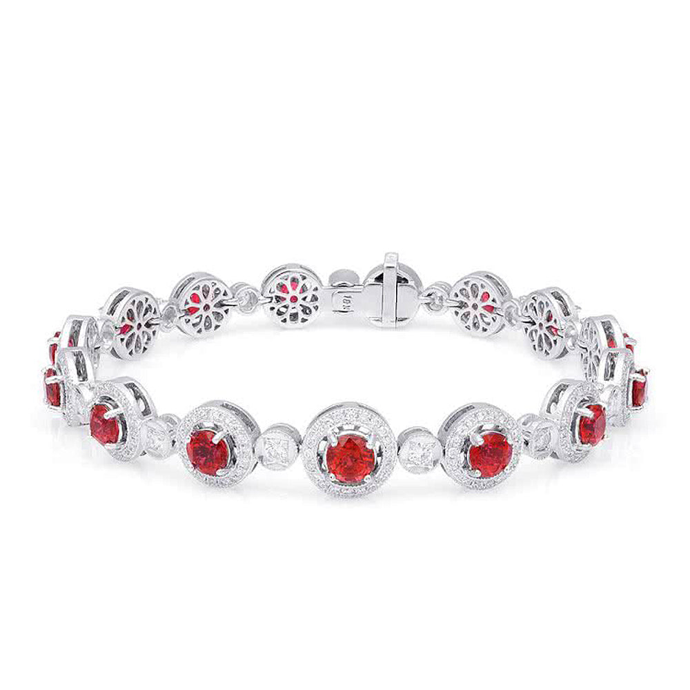 18k White Gold 7.65ct TGW Red Spinel and White Diamond Bracelet