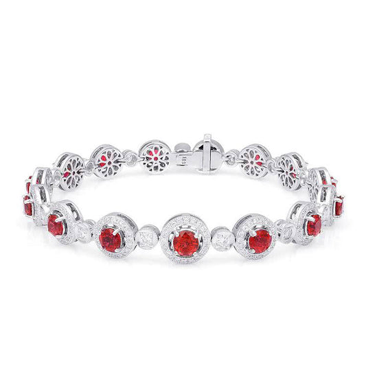 18k White Gold 7.65ct TGW Red Spinel and White Diamond Bracelet