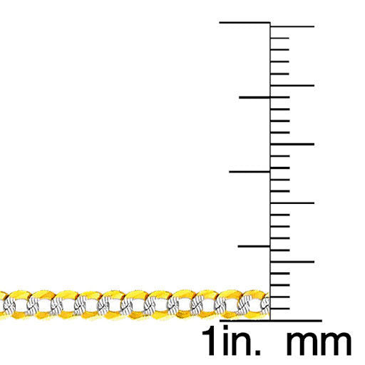 14k Two-tone Gold 2.7mm White Pave Cuban Unisex Chain Necklace