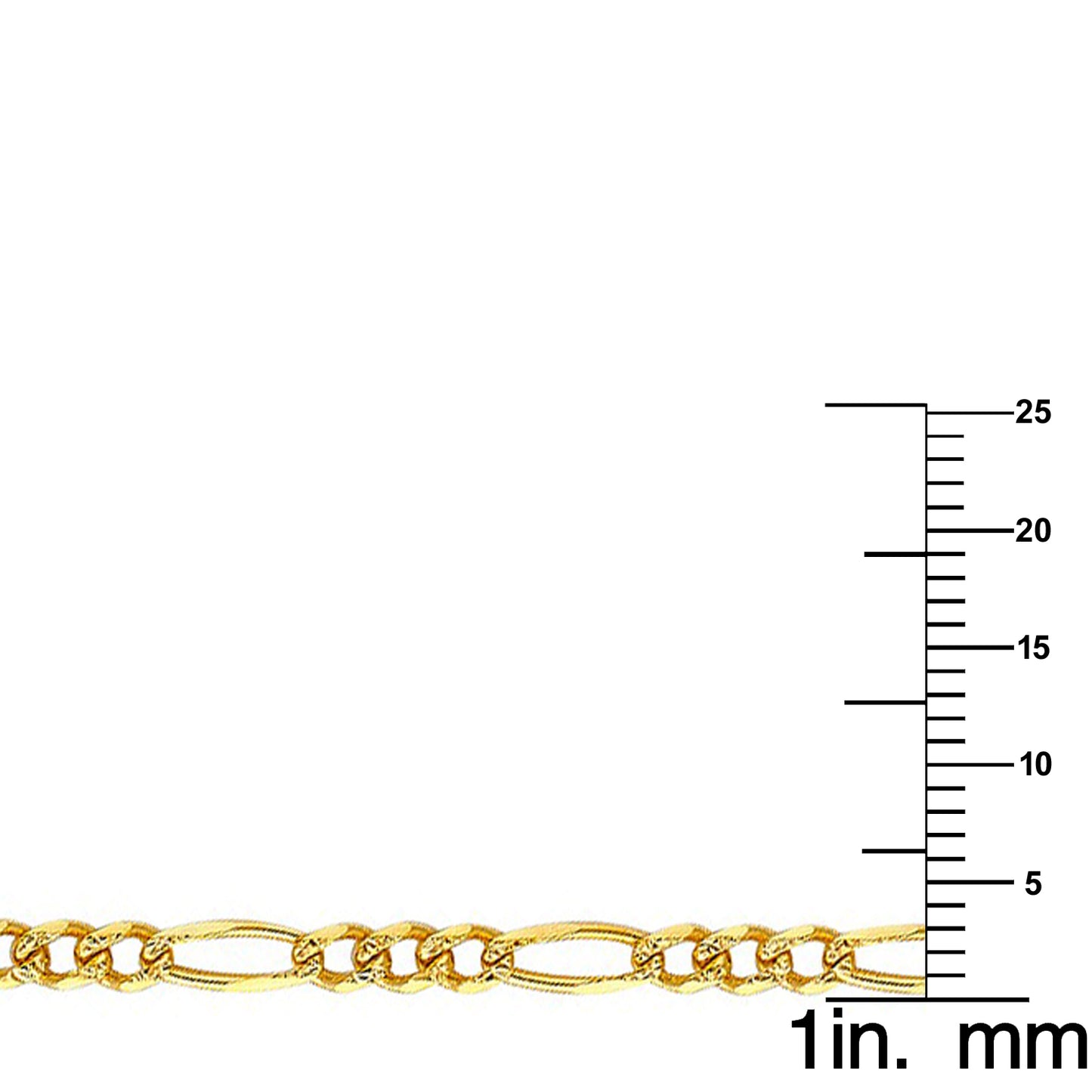 14k Yellow Gold 3.1mm Regular Yellow Pave 3+1 Figaro Ladies Chain Bracelet (7")
