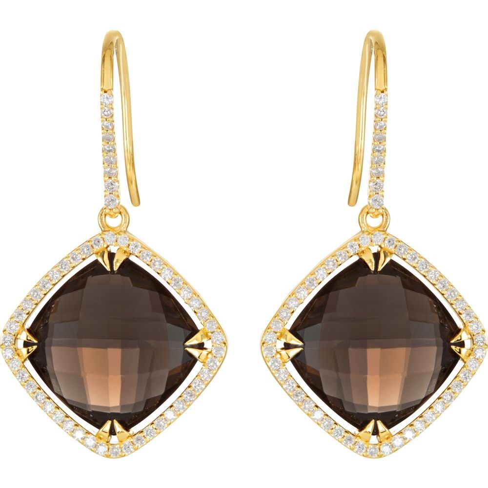 14k Yellow Gold Natural Smoky Quartz & 5/8 CTW Diamond Halo-Style Earrings