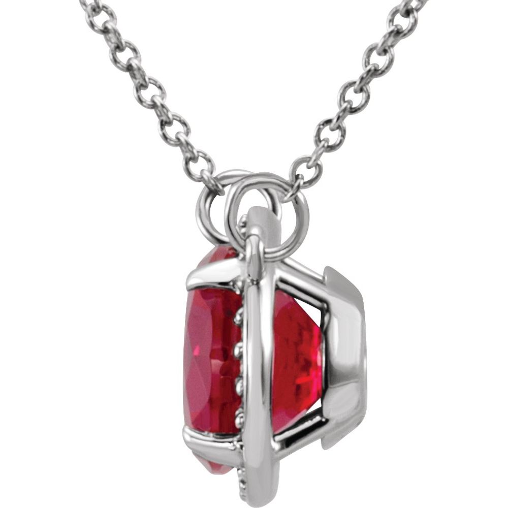 14k White Gold 8 mm Lab-Grown Ruby & .05 CTW Natural Diamond 16" Necklace