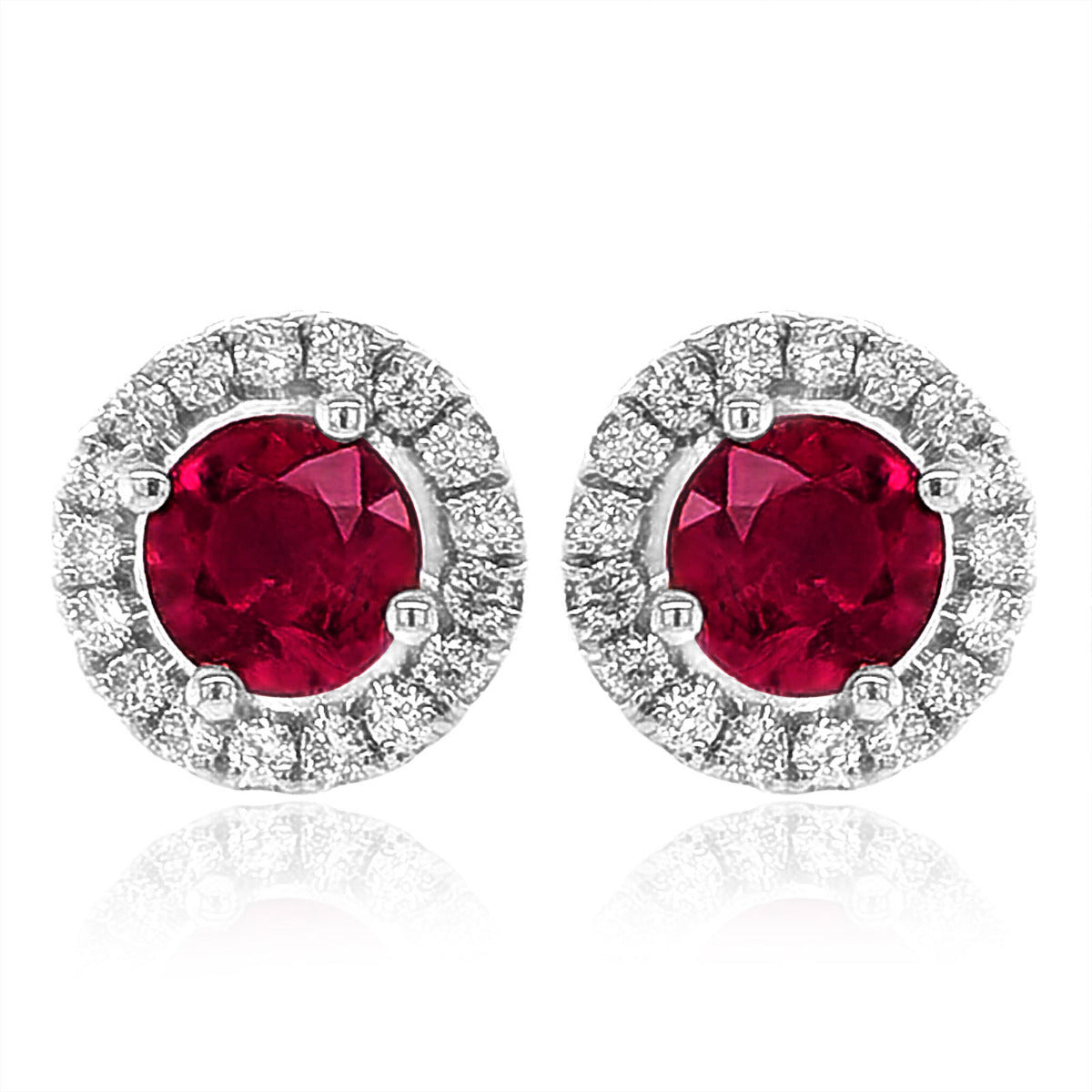 14K White Gold 1.2ct TGW Red Ruby and Diamond One-of-a-Kind Earrings