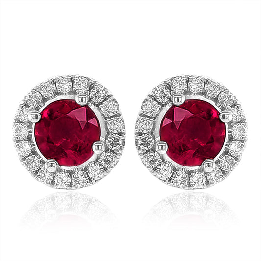 14K White Gold 1.2ct TGW Red Ruby and Diamond One-of-a-Kind Earrings