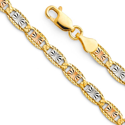 14k Tri-tone Gold 4.2mm Diamond-cut Star and Rail Valentino Unisex Chain Necklace