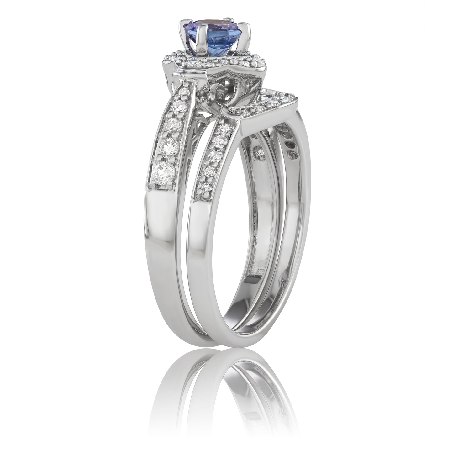 14K White Gold 1ct TW Tanzanite and Diamond Bridal Set