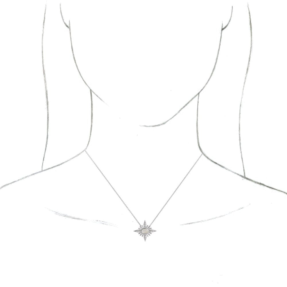 14k White Gold Natural Rainbow Moonstone & .08 CTW Natural Diamond Celestial 16-18" Necklace