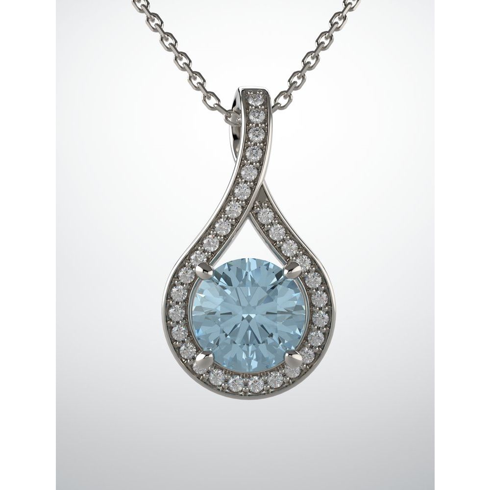 14k White Gold Natural Aquamarine & .08 CTW Natural Diamond Pendant