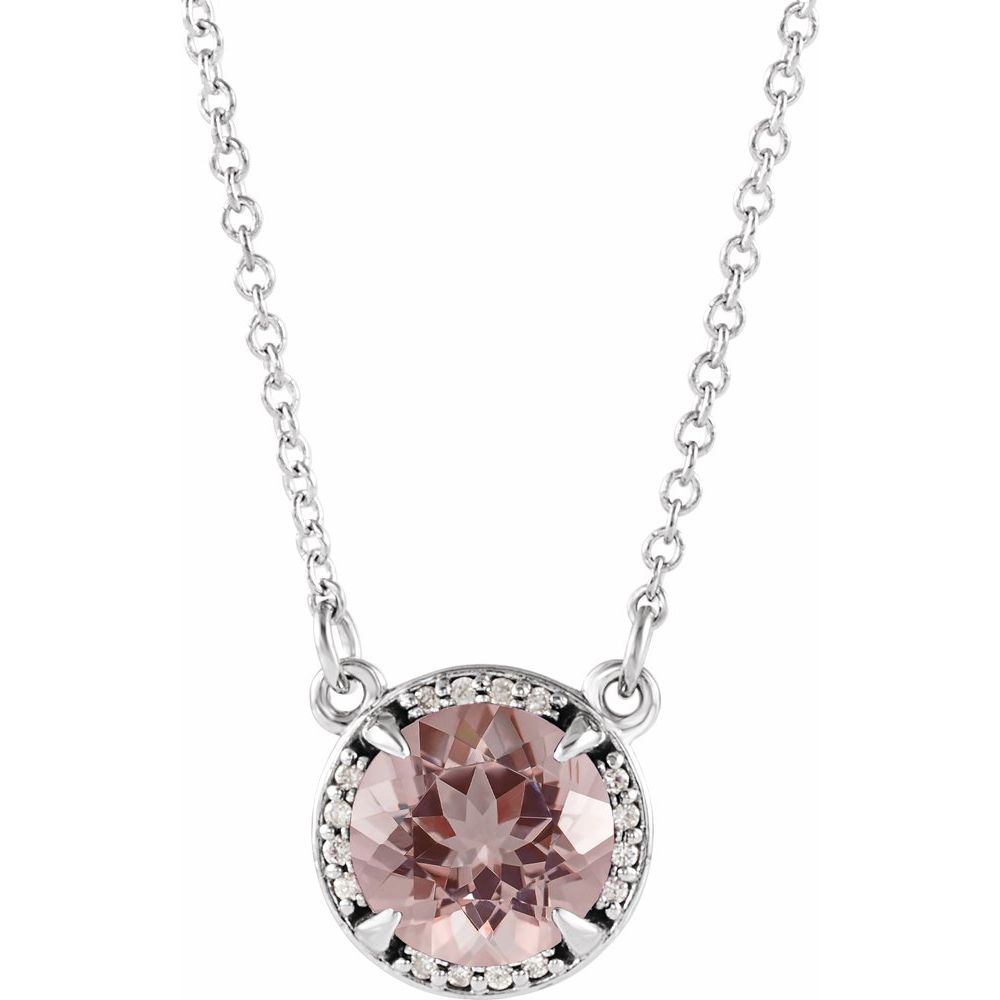 14k White Gold 8 mm Natural Peridot & .05 CTW Natural Diamond 16" Necklace