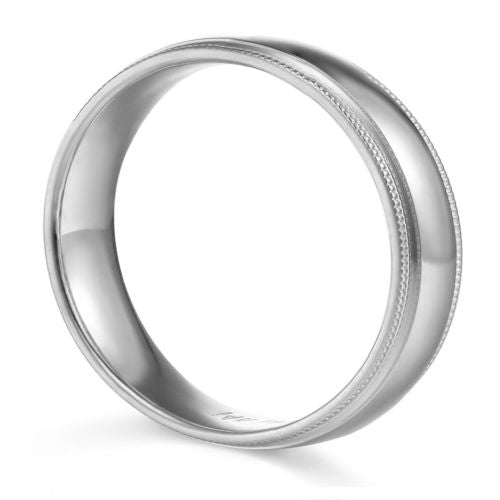 14k White Gold 6mm Unisex Comfort-fit Polished Milgrain Wedding Band