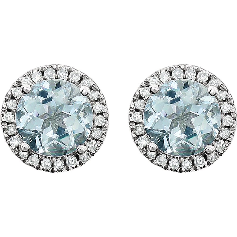 14k White Gold Natural Aquamarine & 1/8 CTW Natural Diamond Earrings