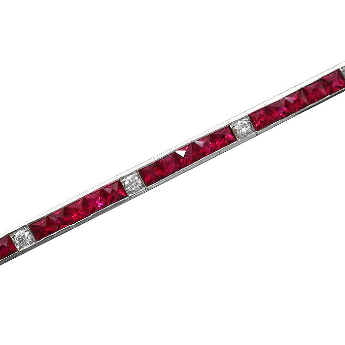 18k White Gold 7.25ct TGW Ruby and White Diamond Tennis Bracelet