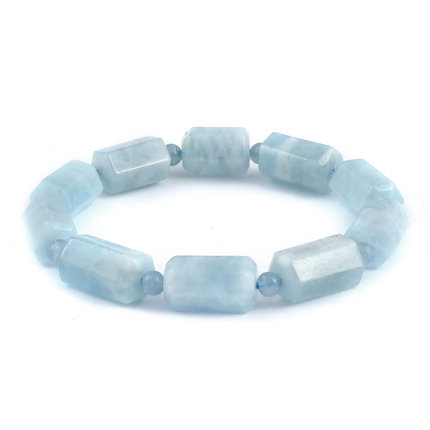 Natural Aquamarine 160.42ct Faceted Tube Shape Beaded Expandable Bracelet