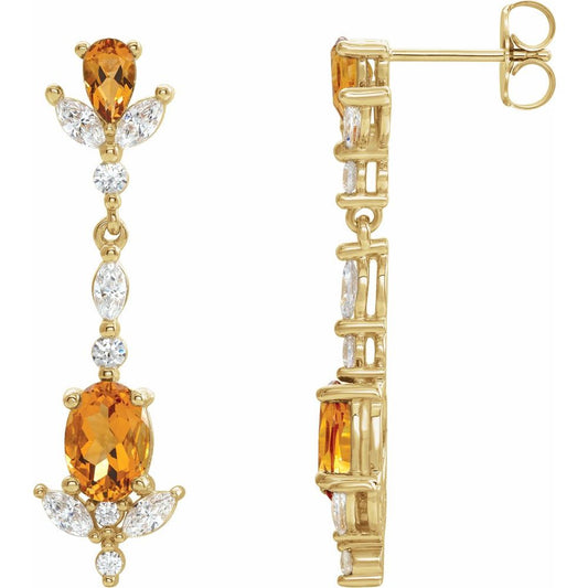 14k Yellow Gold Natural Citrine & 3/4 CTW Natural Diamond Earrings