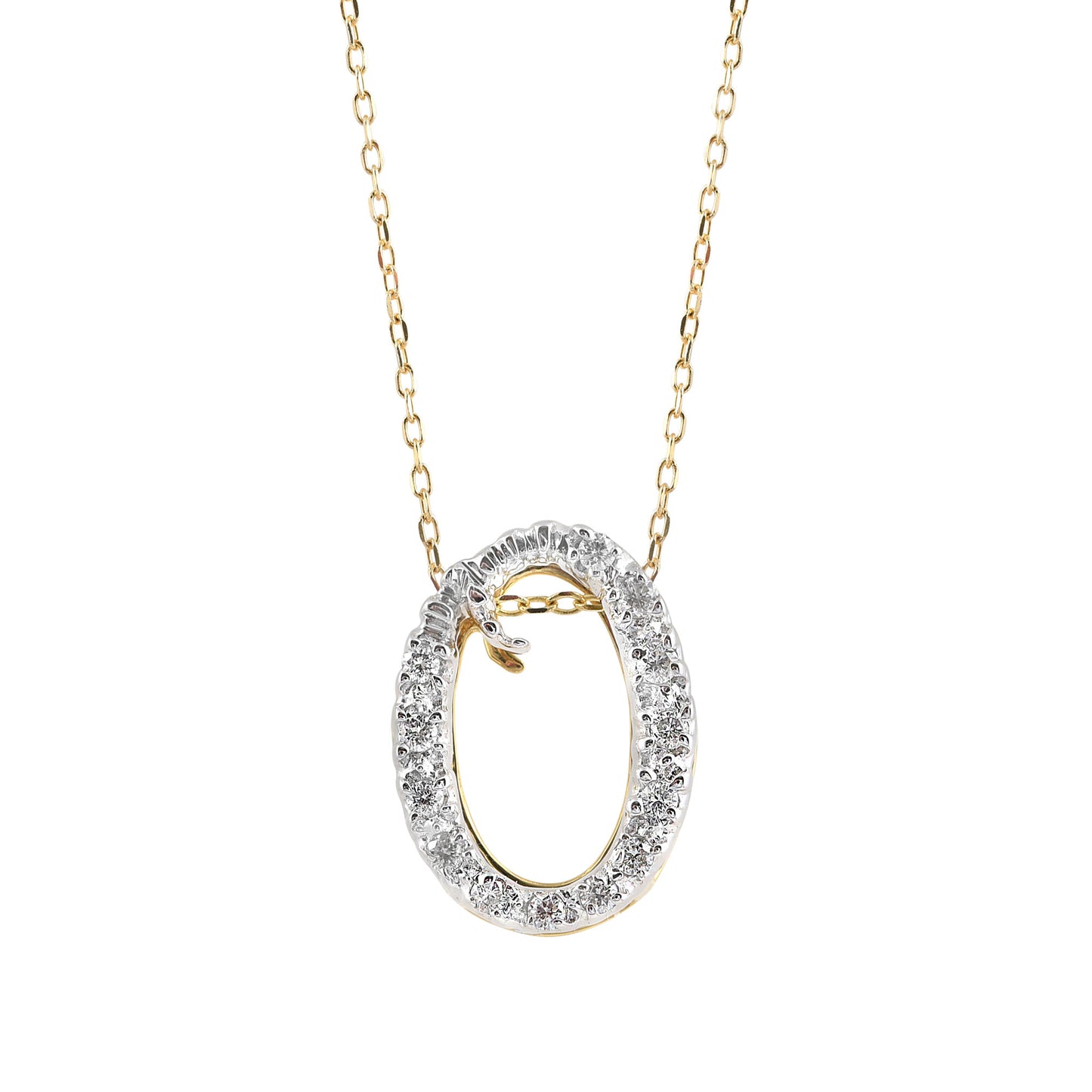 14K White and Yellow Gold 0.13ct TDW White Diamond Letter O Initial Pendant Necklace